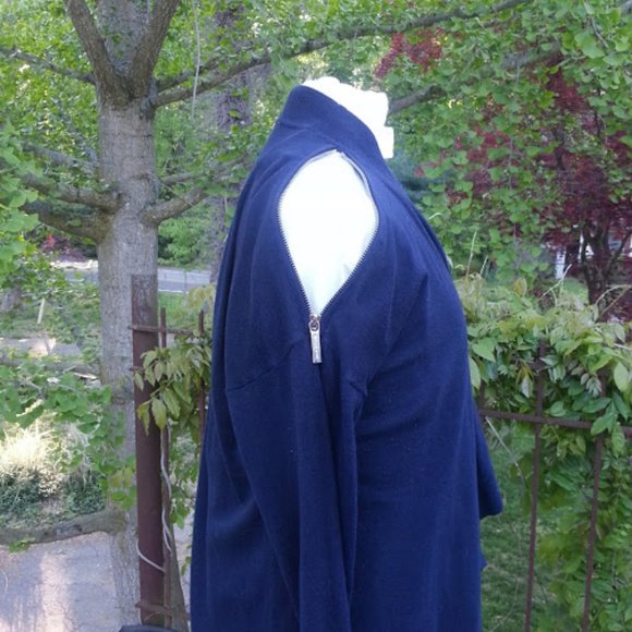 Michael Kors Draped Cardigan navy blue zipper shoulder waterfall sweater LG - Picture 6 of 9